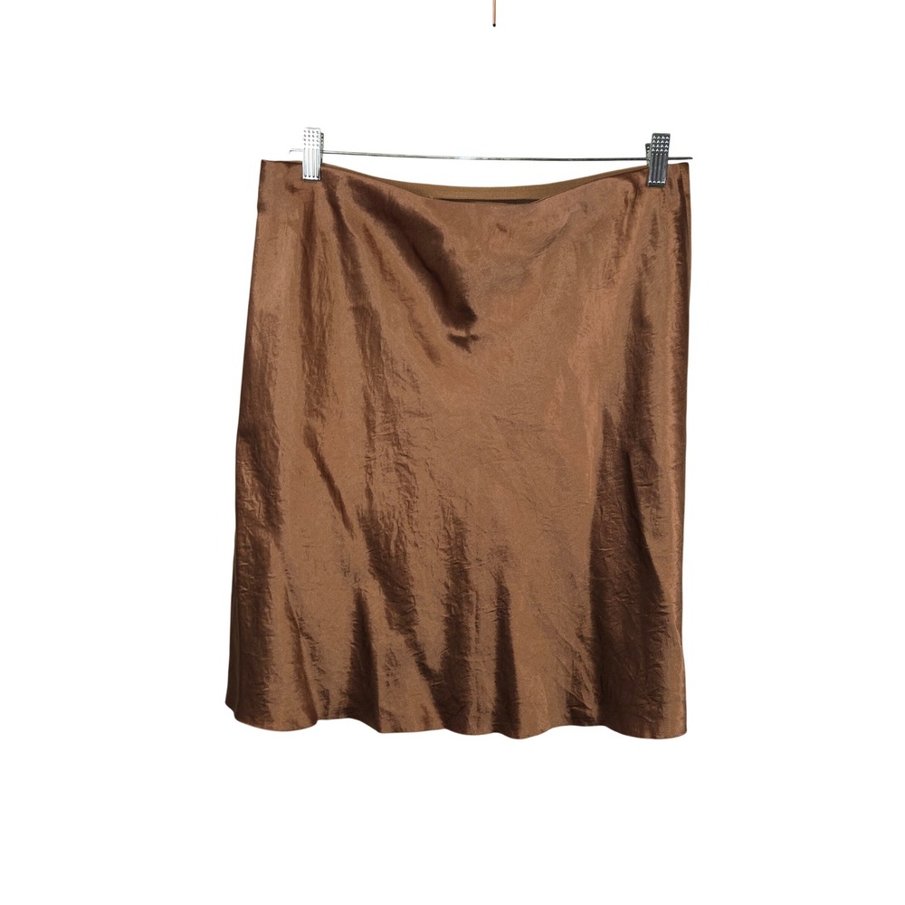 Vince Bronze Brown Crushed Satin Naia Acetate Slip Skirt Large L/G V06730